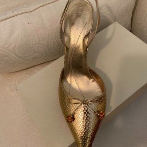 Vintage Kate Spade Gold Pumps with Ankle Strap and Orange Beaded Tassle